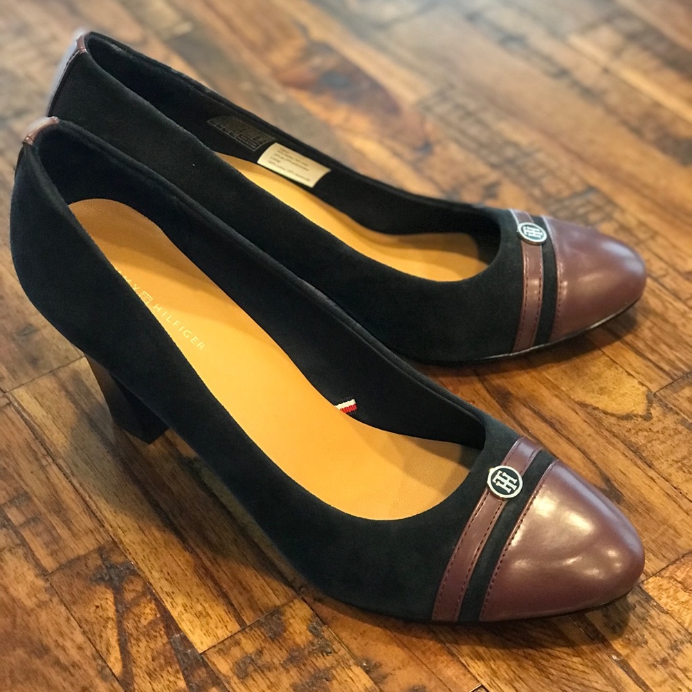 NEW Hilfiger Black Velvet and Leather Pumps